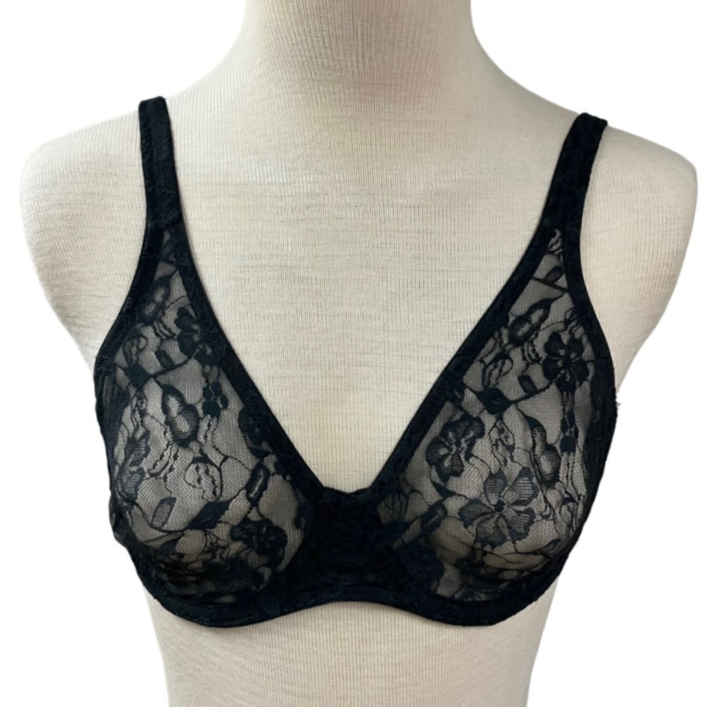 GILLIGAN & O’MALLEY Black Floral Lace Bra Women’s SZ 34C #17730 Adjustable Strap